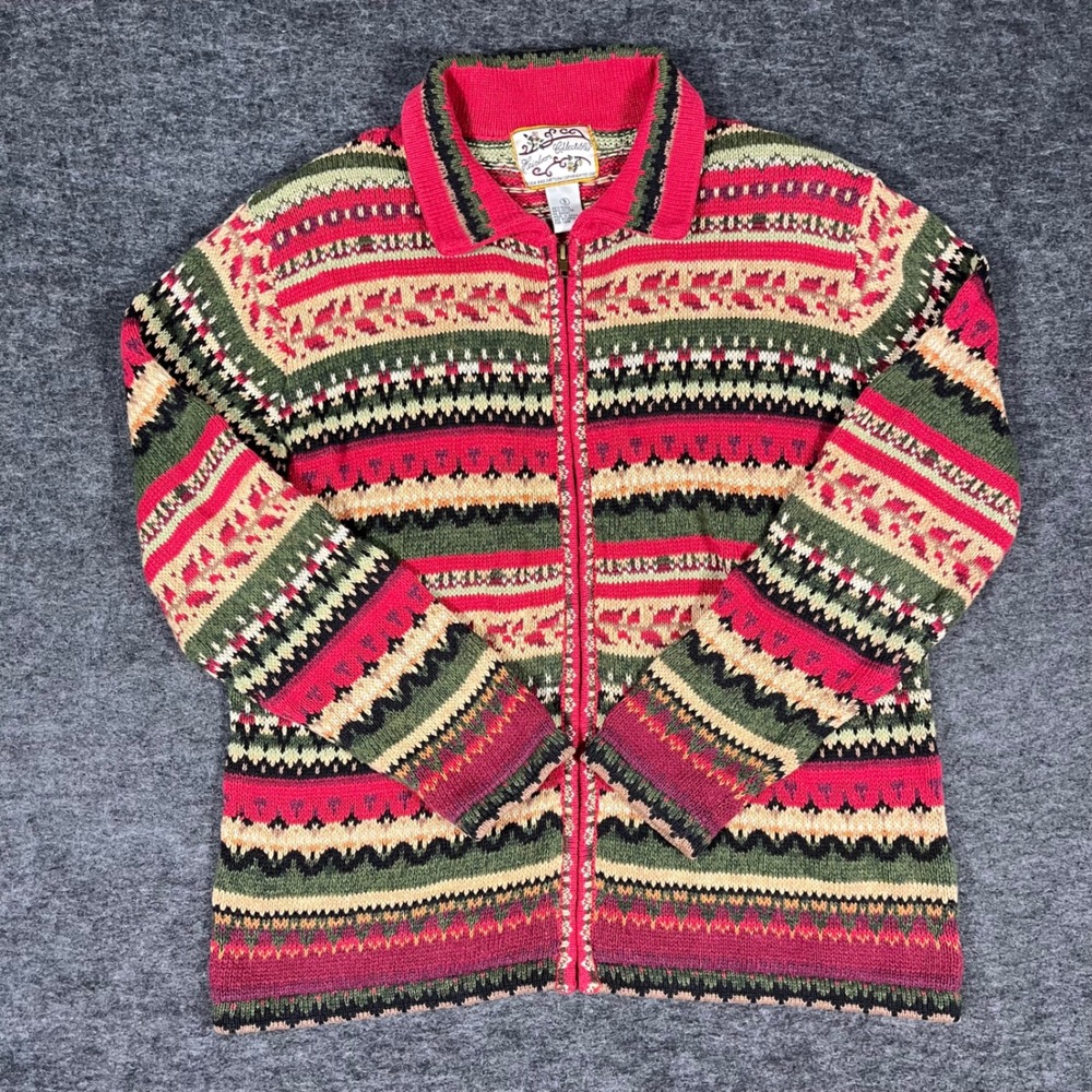 VTG Heirloom Collectibles Fair Isle‎ Zip Sweater Nordic Pattern Cozy Knit Sz S